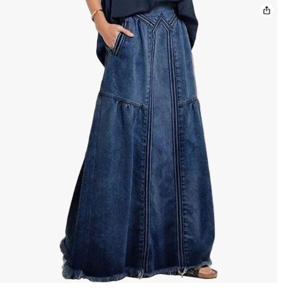 Women's A-Line Maxi Denim Skirt, 2XL, NWT, Flowy Denim Skirt, Cottagecore - Picture 1 of 7